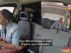 Busty ebony driver with a massive booty fucks her passenger hard in a fast and dirty ride