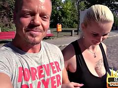 Busty bitch fucked by stranger outdoor