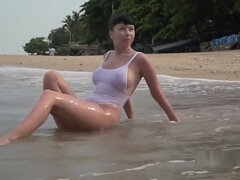 White one-piece transparent when wet swimsuit