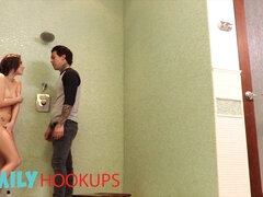 From the rear, soapy, bathroom