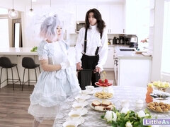 アジア人, お尻, デカチン, フェラチオ, 茶髪の, カワイイ, なめる, オマンコ