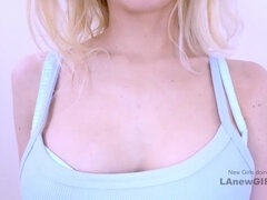 Hot Blonde with amazing boobs cums hard in studio - Blowjob