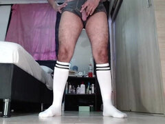 Look How I Exercise in Underwear- Cock Without Cutting a Large Ass and Hairy Little Muscles