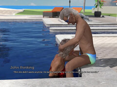 Tridimensionnel, Cocu, Piscine, Chatte, Épouse
