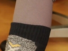 Sock Removal & Clog Shoeplay Under the Desk - Grey Leggings, Pink Clogs & Nylons