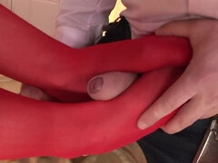 체코인, 페티쉬, 발로 애무하기, 랑제리, 자연의 가슴, 보지, 면도된, 스타킹