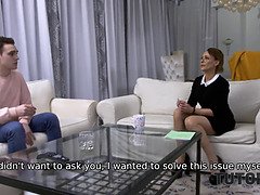 Stepmom gets her hairy pussy drilled by her naughty Russian tutor in TUTOR4K