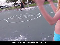 Young pornstars from Teamskeet Selects get their tight assholes stretched in the basketball court