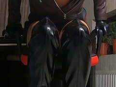 Leather MILF Masturbates in Her Boots