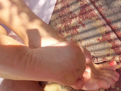 Sexy Blonde Wife Enjoys Foot Worship Naked Outdoors