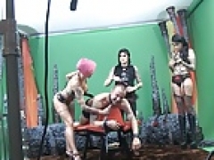 Mind-boggling goth beauties posing during casting