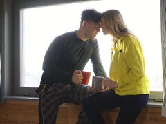 Cozy Romantic Winter Cabin Sex - Blonde rides BWC Michael Fly as Reverse Cowgirl