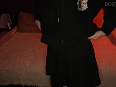 Sexy goth teen Lyric takes big cock and creampie - homemade POV blowjob