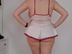 Treadmill Lingerie Tease - Walking in Cute Home Outfits with Bounce & Jiggling