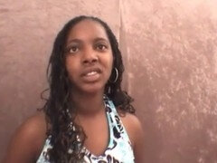 Ebony POV babe gives sloppy head to white cock