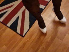 Sexy Trio of High Heels, I Secretly Walk in Their Pantyhose and Play with the Heels