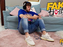 Short hair college cutie gets a surprise anal creampie from fake Hostel