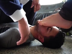 Cruel masters prey on submissive fag with spit in the face, slaps and more