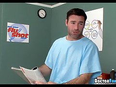 Karlee Grey's huge tits bounce while she gives a footjob to her cheating doctor