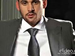 Handsome sexy Marcos solo jerking in suit  DILF