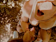 Wendy goes wild outside in public and she swallows my cum