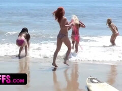 BFFS - Sexy Surfers In Bikinis Share Muscular Hunk's Huge Cock On A Sunny Day At The Beach - Sunny day