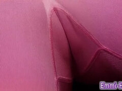 Emmi-Hill Outdoor Cameltoe in Red Sport Leggings - Skinny Petite Girl Shows Pussy