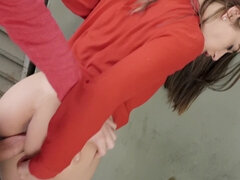 Enthousiasteling, Bruinharig, Hondjeshouding, Hd, Latijnse vrouw, Natuurlijke tieten, Gezichtspunt, Tieten likken