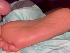 Cum sprayed on stunning feet under the night sky