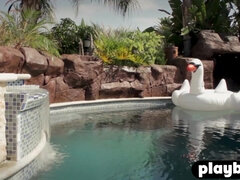 Big tits babes enjoyed outdoor posing