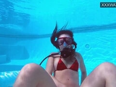 Dark haired, underwater sex, girl masturbating