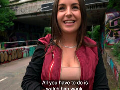 Public outdoor sex for cocksucker busty brunette babe