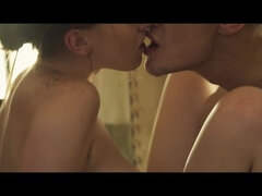 Coppia, Sborrata, Vestito, Piedi, Toccando, Francese, Baciando, Tatuaggi