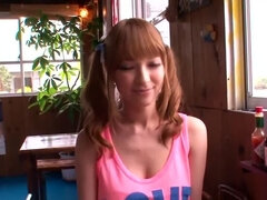 Mellow Japanese whore in public place