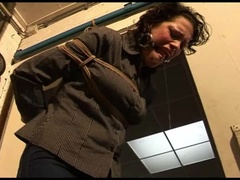 Steffi dangling on rope tightly ballgagged