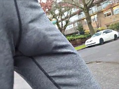 Rainy run in spandex. Watch daddy ride around and show off my bulging dick print in the rain
