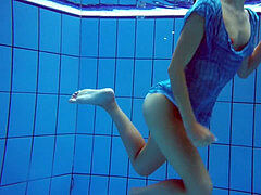 Hot hairy black-haired teenage in the pool nude