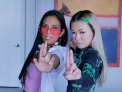 Awesome models Lulu Chu and Jada Kai are fucking with a big dick