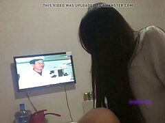 Schoolgirl gives huge knob bf blowjob at home moaning