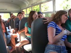 Bus passengers contemplate how youthful lovers have sex right there