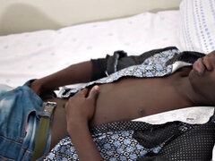 Ebony twink from Africa wanks and cums in solo action