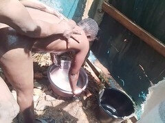 Afrikansk, Amatör, Badrum, Svart, Massage, Utomhus, Fitta, Kort hår