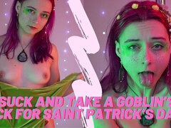 Petite Hottie Sucks a Dildo and Cums with if for Saint Patrick's Day - Noochka