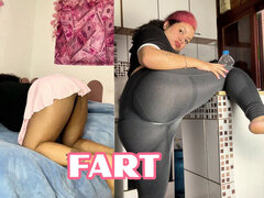 Gassy Ebony Farting and Burping in Skirt and Leggings