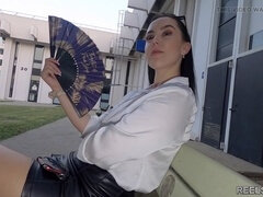 Spanish office worker Zoe Doll gets pounded in the streets and hotel by two mysterious men!