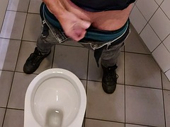 Horny at work: Jerk off and cum in the toilet at work. People came too