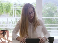 Talia Mint and Mia Rose Lesbian Fun: Pussy Fucking Under the Table Challenge