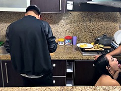 Married couple cook for the boss but the wife has to pay the debt being the boss slut