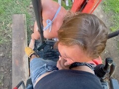 Outdoor piss-filled fun with a submissive wife peeing inside her pussy