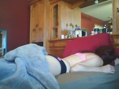 Spying on Stepsister's wet dream, s herself while dreaming